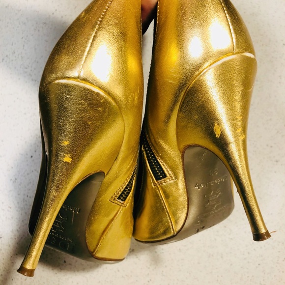 D&G Gold Leather Point Blue Denim Ankle Boots 38 8 - Picture 6 of 8